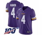 Minnesota Vikings #4 Sean Mannion Purple Team Color Vapor Untouchable Limited Player 100th Season Football Jersey