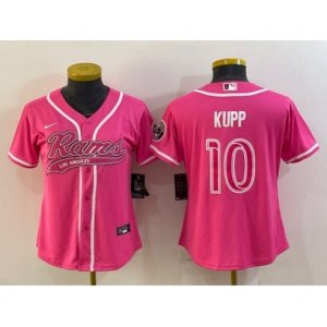 Women Los Angeles Rams #10 Cooper Kupp Pink With Patch Cool Base Stitched Baseball Jersey