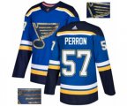 Adidas St. Louis Blues #57 David Perron Authentic Royal Blue Fashion Gold NHL Jersey