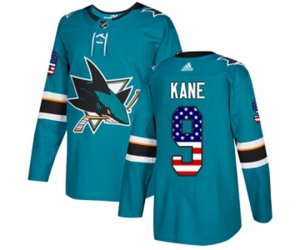 Adidas San Jose Sharks #9 Evander Kane Authentic Teal Green USA Flag Fashion NHL Jersey