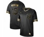 New York Yankees #15 Thurman Munson Authentic Black Gold Fashion Baseball Jersey