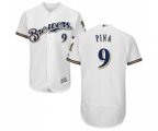 Milwaukee Brewers #9 Manny Pina White Alternate Flex Base Authentic Collection Baseball Jersey