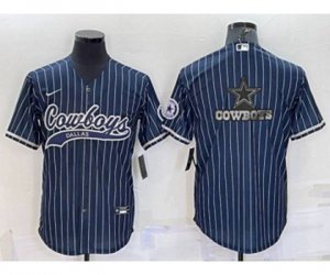 Dallas Cowboys Navy Team Big Logo With Patch Cool Base Stitched Baseball Jersey