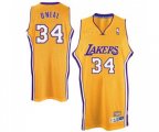 Los Angeles Lakers #34 Shaquille O'Neal Authentic Gold Throwback Basketball Jersey