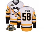 Reebok Pittsburgh Penguins #58 Kris Letang Authentic White Away 50th Anniversary Patch NHL Jersey