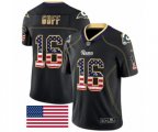Los Angeles Rams #16 Jared Goff Limited Black Rush USA Flag Football Jersey