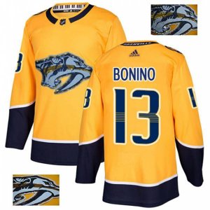 Nashville Predators #13 Nick Bonino Authentic Gold Fashion Gold NHL Jersey