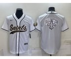 New Orleans Saints White Team Big Logo With Patch Cool Base Stitched Baseball Jersey