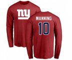 New York Giants #10 Eli Manning Red Name & Number Logo Long Sleeve T-Shirt