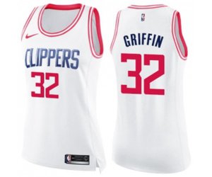 Women\'s Los Angeles Clippers #32 Blake Griffin Swingman White Pink Fashion Basketball Jersey