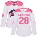 Women's Columbus Blue Jackets #28 Oliver Bjorkstrand Authentic White Pink Fashion NHL Jersey