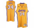 Los Angeles Lakers #34 Shaquille O'Neal Swingman Gold Throwback Basketball Jersey