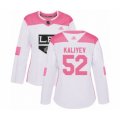 Women's Los Angeles Kings #52 Arthur Kaliyev Authentic White Pink Fashion Hockey Jersey