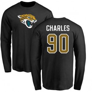 Jacksonville Jaguars #90 Stefan Charles Black Name & Number Logo Long Sleeve T-Shirt