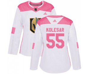 Women Vegas Golden Knights #55 Keegan Kolesar Authentic White Pink Fashion NHL Jersey