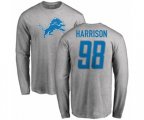 Detroit Lions #98 Damon Harrison Ash Name & Number Logo Long Sleeve T-Shirt