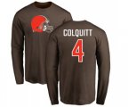 Cleveland Browns #4 Britton Colquitt Brown Name & Number Logo Long Sleeve T-Shirt