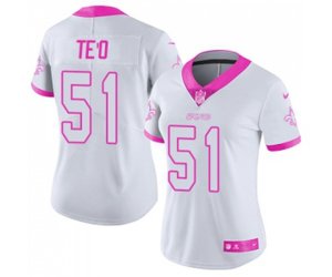 Women New Orleans Saints #51 Manti Te\'o Limited White Pink Rush Fashion Football Jersey