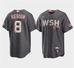 Washington Nationals #8 Carter Kieboom 2022 Grey City Connect Cherry Blossom Cool Base Stitched Jersey