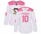 Women Adidas Pittsburgh Penguins #10 Ron Francis Authentic White Pink Fashion NHL Jersey