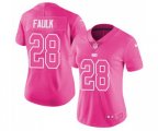 Women Indianapolis Colts #28 Marshall Faulk Limited Pink Rush Fashion Football Jersey
