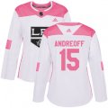 Women's Los Angeles Kings #15 Andy Andreoff Authentic White Pink Fashion NHL Jersey