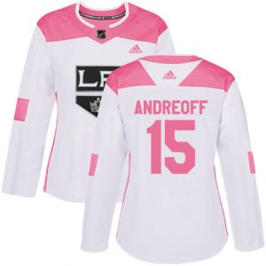 Women\'s Los Angeles Kings #15 Andy Andreoff Authentic White Pink Fashion NHL Jersey