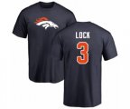 Denver Broncos #3 Drew Lock Navy Blue Name & Number Logo T-Shirt