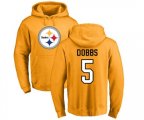 Pittsburgh Steelers #5 Joshua Dobbs Gold Name & Number Logo Pullover Hoodie