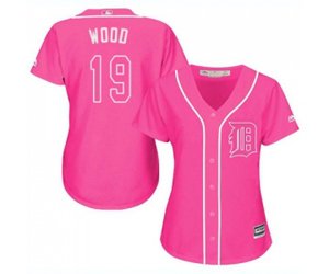 Women\'s Detroit Tigers #19 Travis Wood Authentic Pink Fashion Cool Base Baseball Jersey