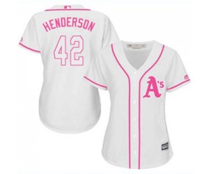Women\'s Oakland Athletics #42 Dave Henderson Replica White Fashion Cool Base Baseball Jersey