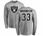 Oakland Raiders #33 DeAndre Washington Ash Name & Number Logo Long Sleeve T-Shirt