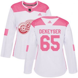 Women\'s Detroit Red Wings #65 Danny DeKeyser Authentic White Pink Fashion NHL Jersey