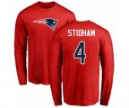 New England Patriots #4 Jarrett Stidham Red Name & Number Logo Long Sleeve T-Shirt