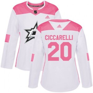 Women\'s Dallas Stars #20 Dino Ciccarelli Authentic White Pink Fashion NHL Jersey
