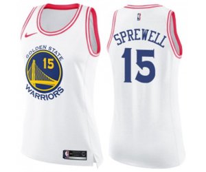Women\'s Golden State Warriors #15 Latrell Sprewell Swingman White Pink Fashion Basketball Jersey