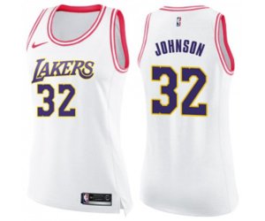 Women\'s Los Angeles Lakers #32 Magic Johnson Swingman White Pink Fashion Basketball Jersey