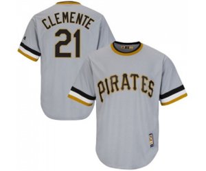 Pittsburgh Pirates #21 Roberto Clemente Authentic Grey Cooperstown Throwback Baseball Jersey