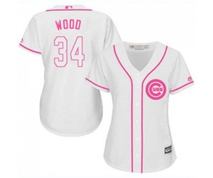 Women\'s Chicago Cubs #34 Kerry Wood Authentic White Fashion Baseball Jersey