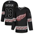 Detroit Red Wings #13 Pavel Datsyuk Authentic Black Team Logo Fashion NHL Jersey