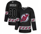New Jersey Devils #30 Martin Brodeur Authentic Black Team Logo Fashion Hockey Jersey