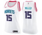 Women's Charlotte Hornets #15 Percy Miller Swingman White Pink Fashion Basketball Jersey