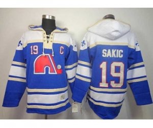 Quebec Nordiques #19 Joe Sakic blue [pullover hooded sweatshirt][patch C]