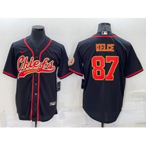 Kansas City Chiefs #87 Travis Kelce Black Stitched Cool Base Nike Baseball Jersey