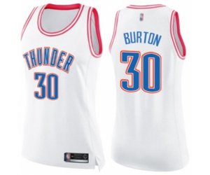 Women\'s Oklahoma City Thunder #30 Deonte Burton Swingman White Pink Fashion Basketball Jersey
