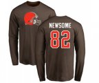 Cleveland Browns #82 Ozzie Newsome Brown Name & Number Logo Long Sleeve T-Shirt