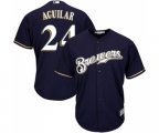 Milwaukee Brewers #24 Jesus Aguilar Replica Navy Blue Alternate Cool Base Baseball Jersey