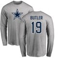 Dallas Cowboys #19 Brice Butler Ash Name & Number Logo Long Sleeve T-Shirt