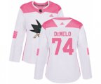 Women Adidas San Jose Sharks #74 Dylan DeMelo Authentic White Pink Fashion NHL Jersey