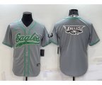 Philadelphia Eagles Grey Team Big Logo With Patch Cool Base Stitched Baseball Jersey
